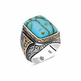 Silver Turquoise Line Transitional Stone Square Men's Ring